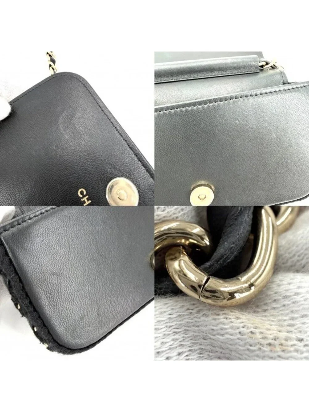 Chanel Shoulder Bag Quilted Flap Chain Knit Crossbody CC Logo Lambskin Black